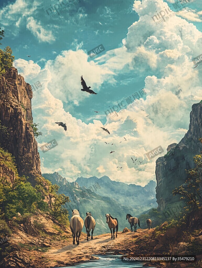 动物风景油画