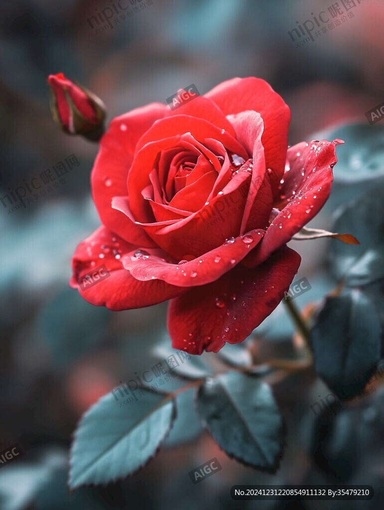 红色雨露玫瑰花