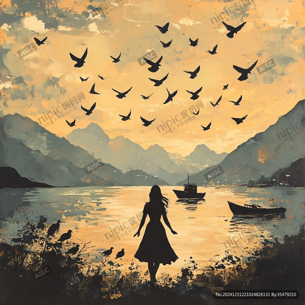 女孩风景画