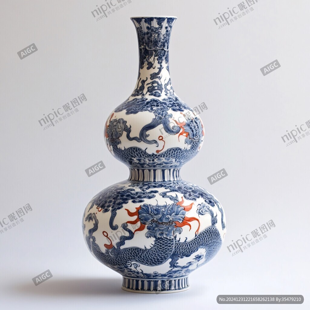 青花红龙