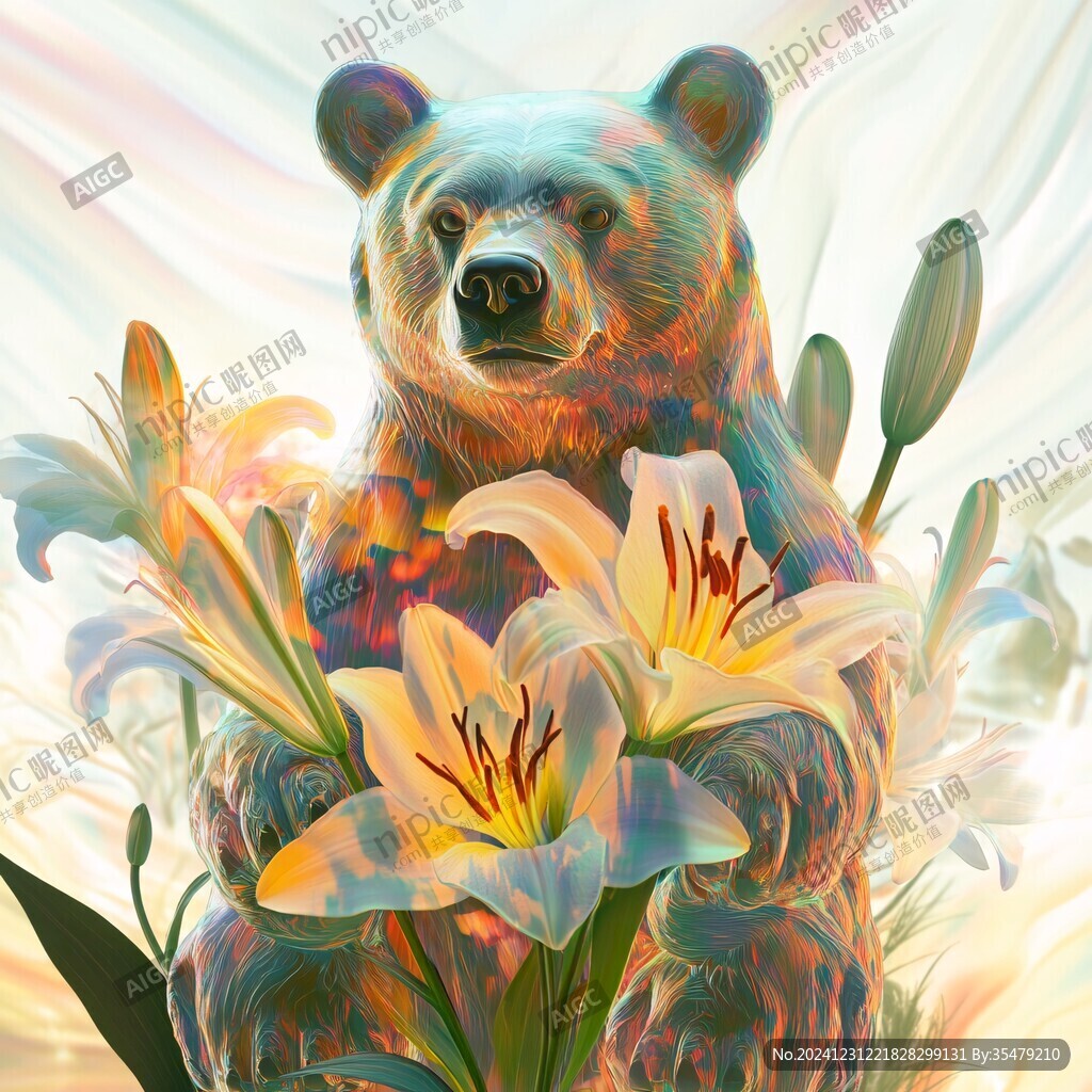 花朵下的熊