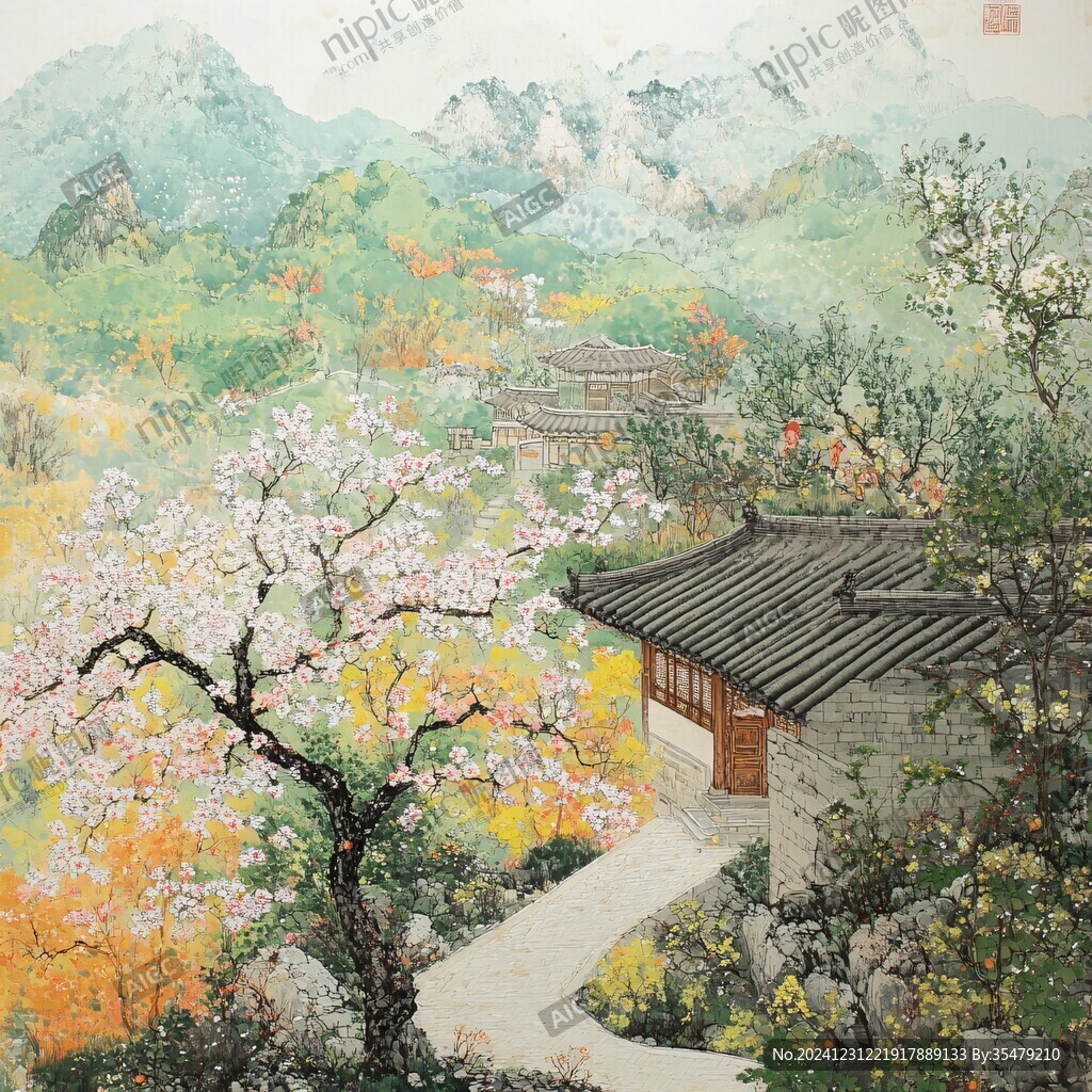 春色满园山水贴画