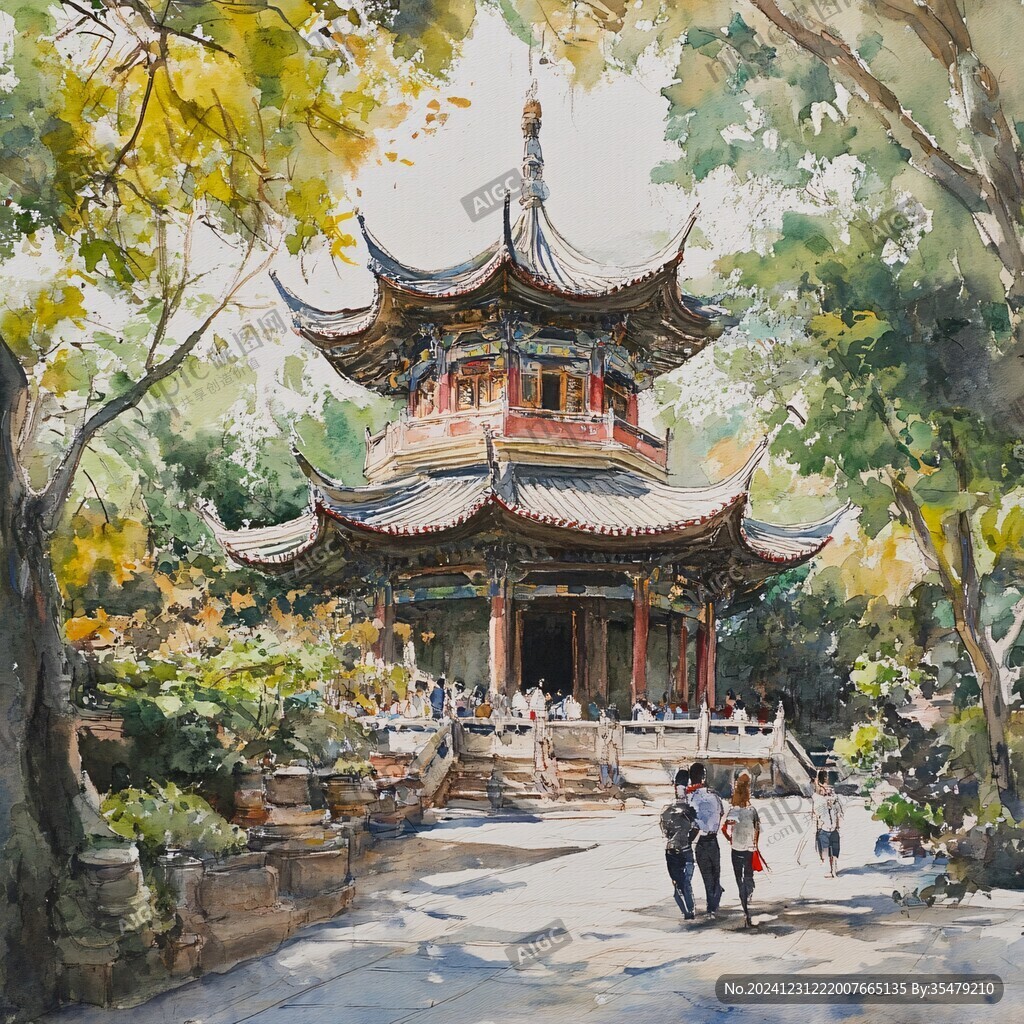 插画爱晚亭