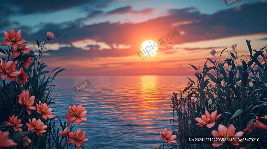 唯美夕阳花海