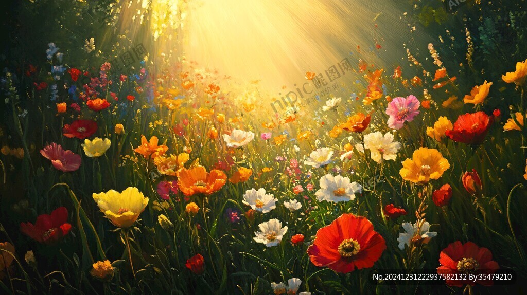 阳光与花丛