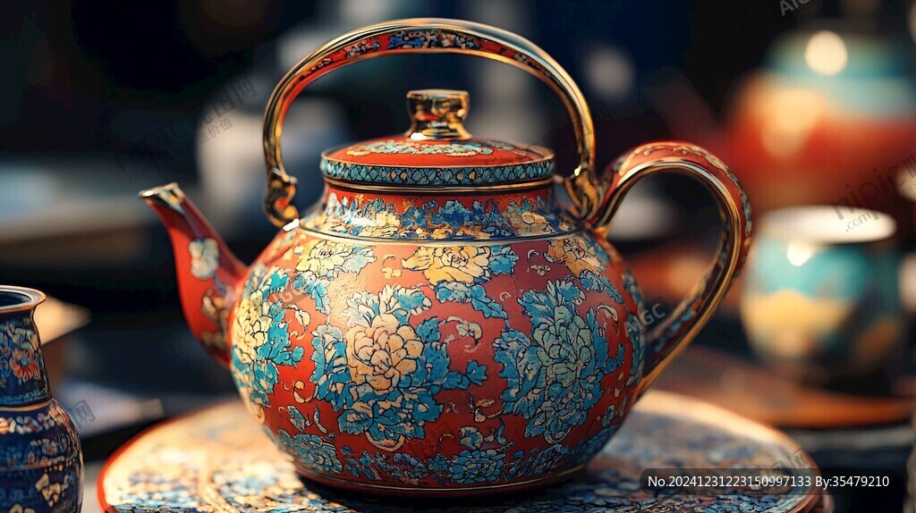 彩釉茶壶