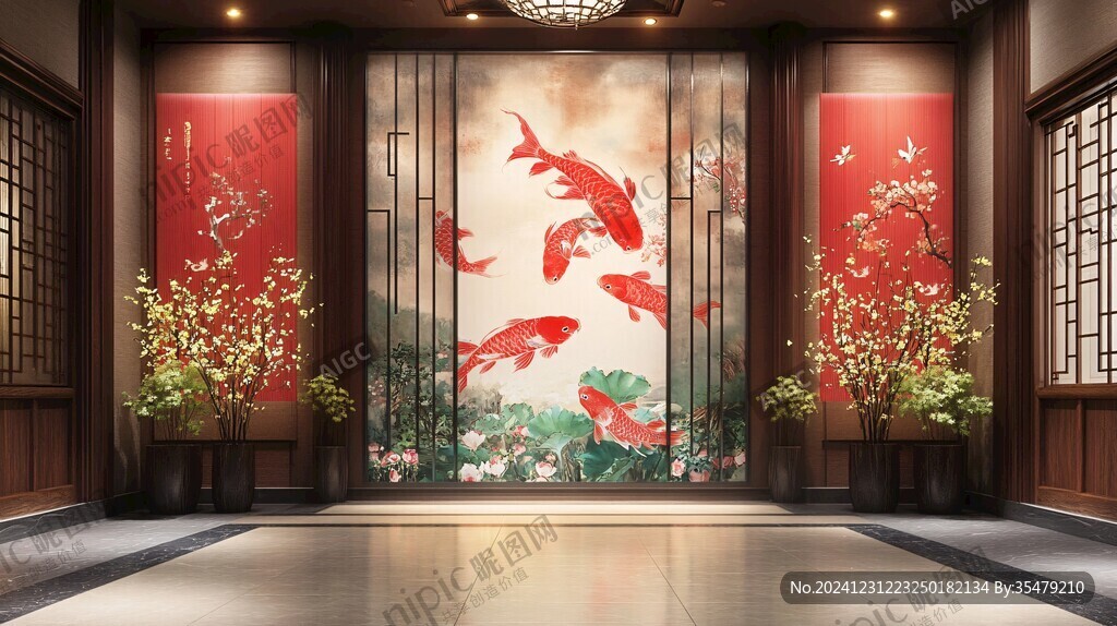 酒店锦鲤装饰画