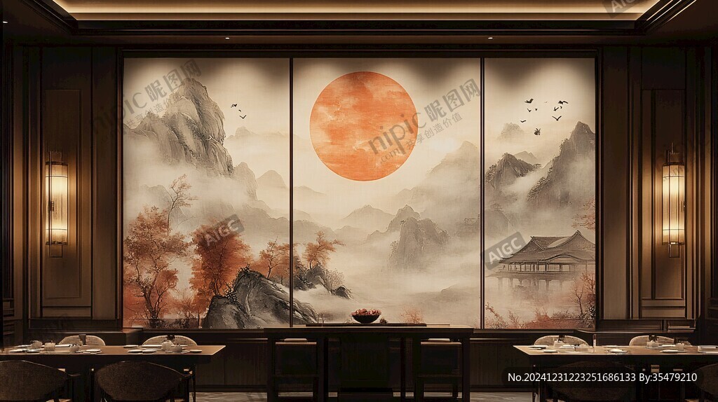 餐厅壁画新中式装饰墙