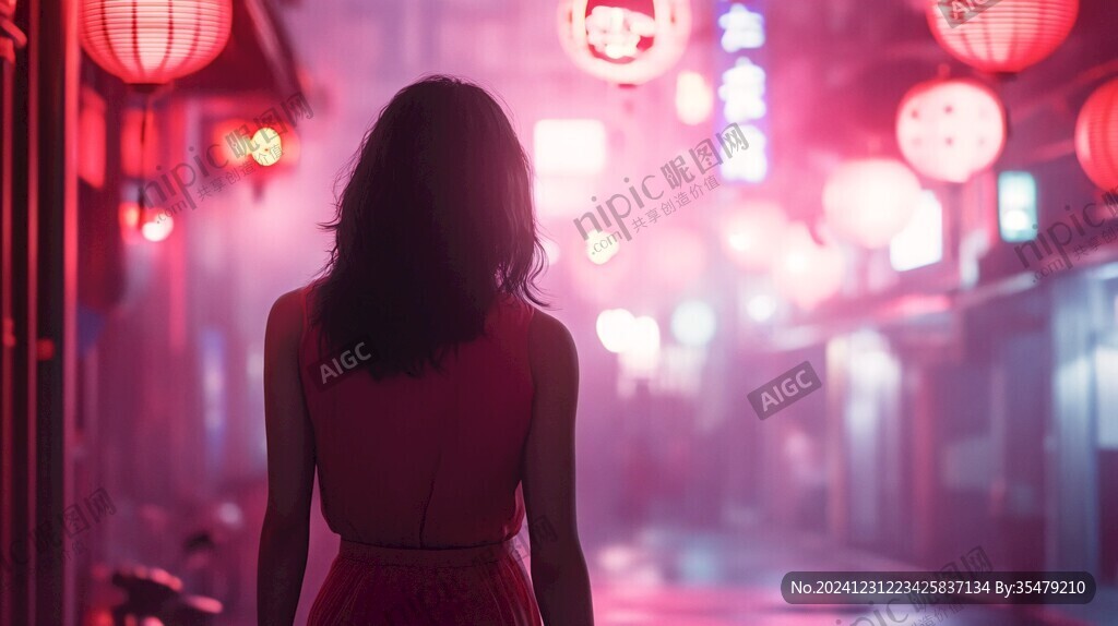 红衣少女背影