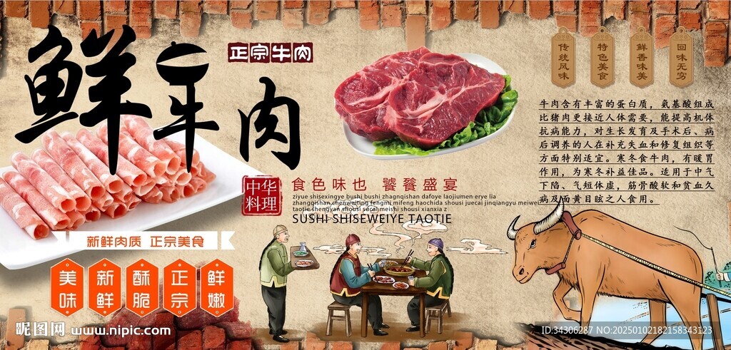 鲜牛肉背景墙