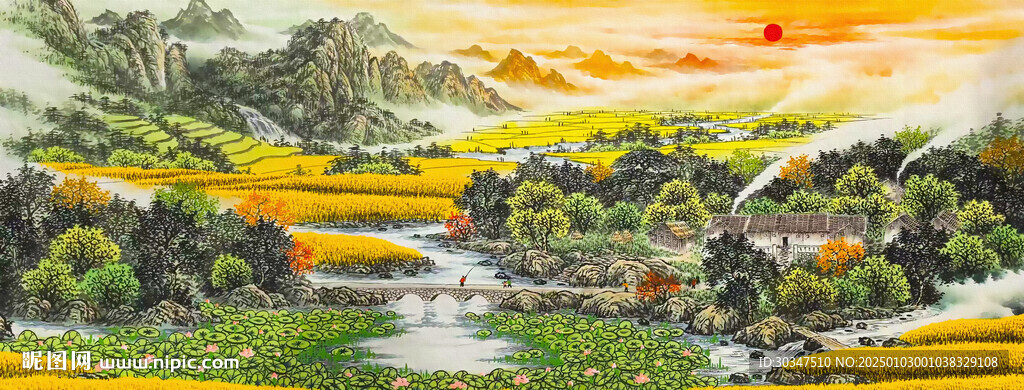 山水黄金田园风景画
