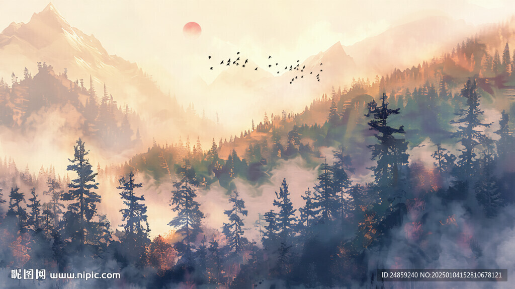 新中式水墨山水画