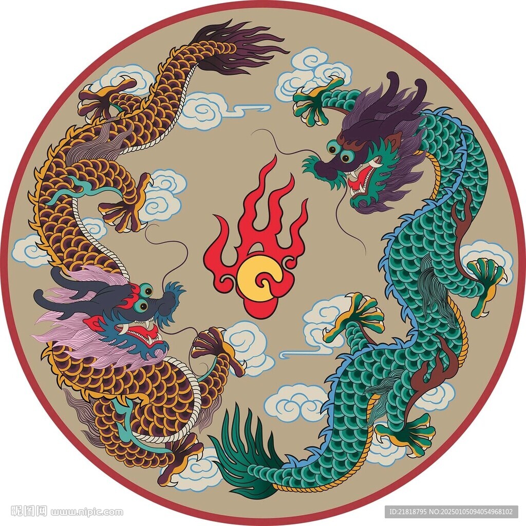 辽宁兴城鼓楼鼓面双龙彩绘