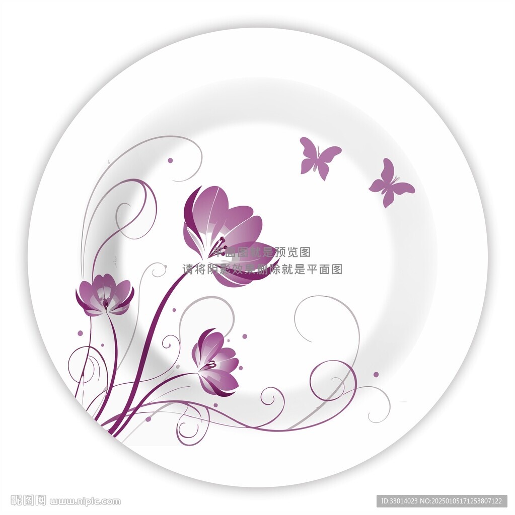 紫色花朵餐具花纸设计