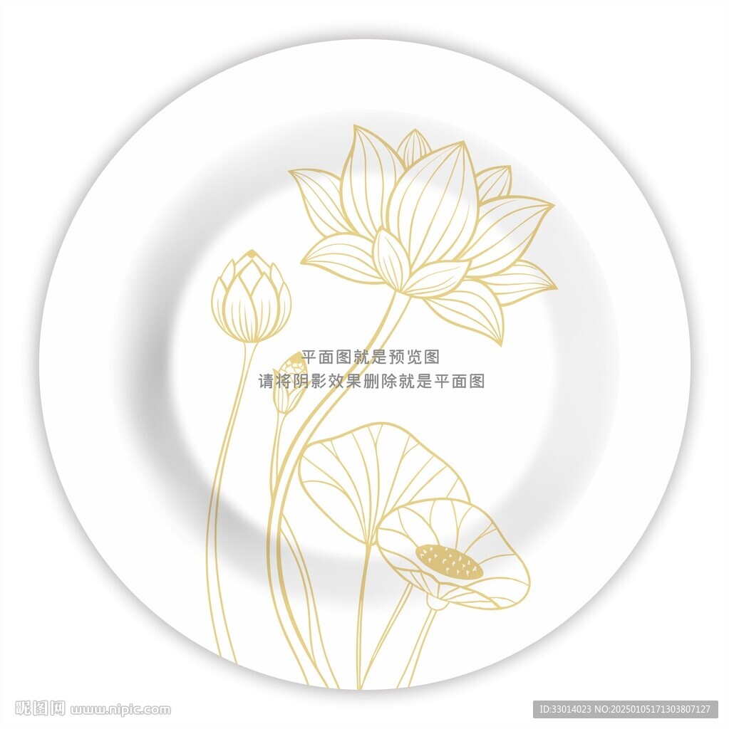 矢量线描荷花陶瓷花纸