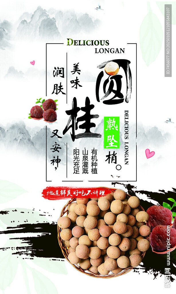 桂圆龙眼水墨海报设计模板
