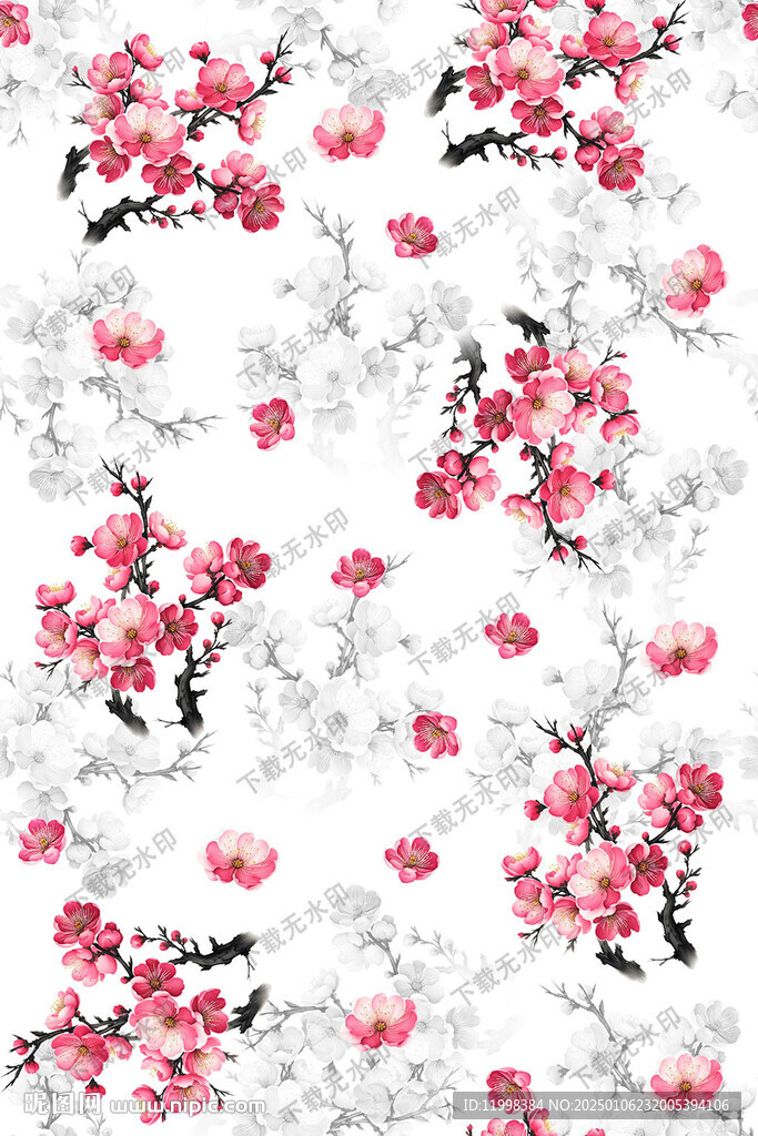 手绘梅花印花