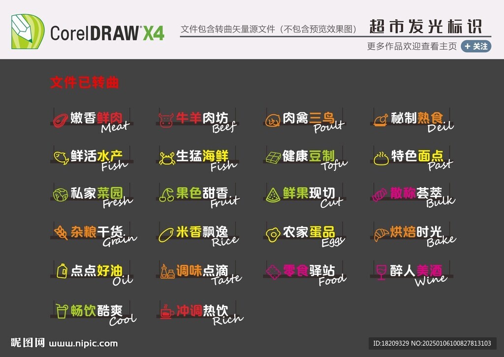 超市分区发光字