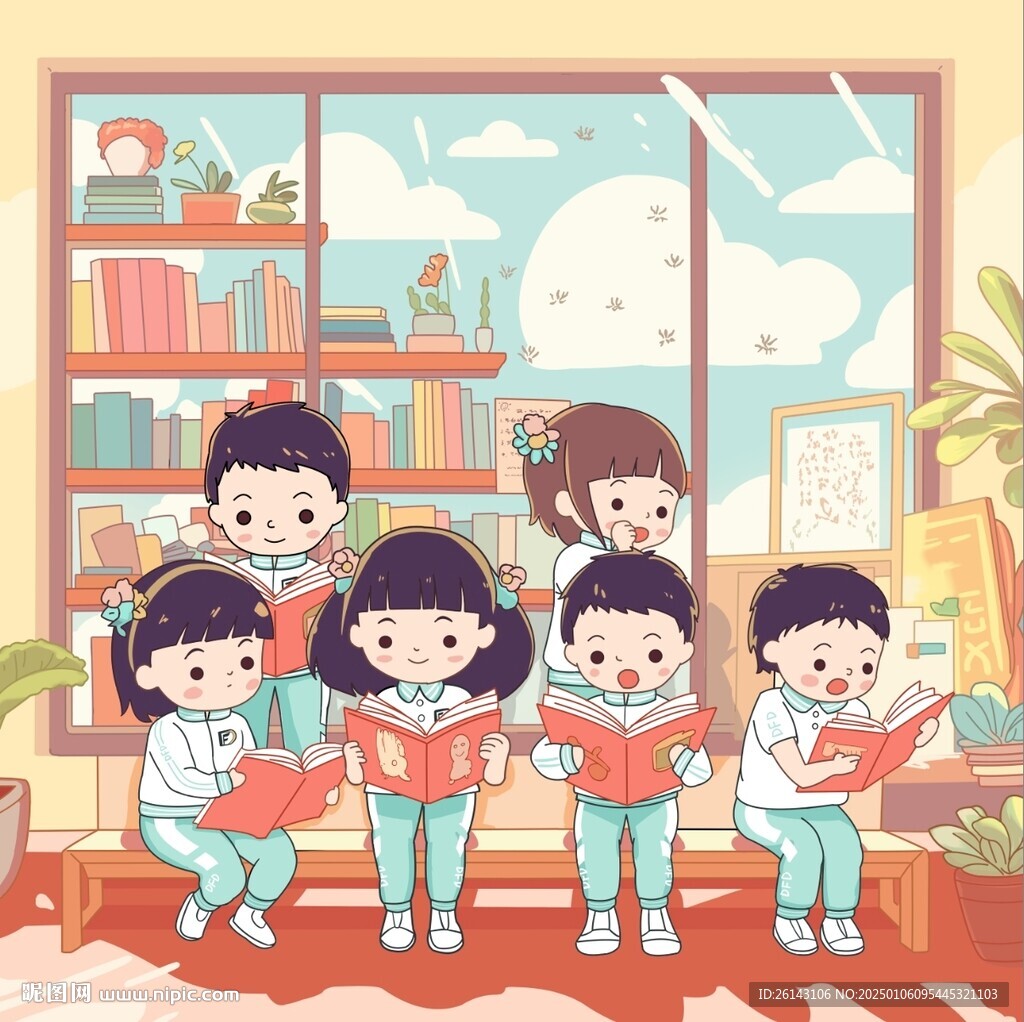 校园图书日Q版卡通宣传漫画分层
