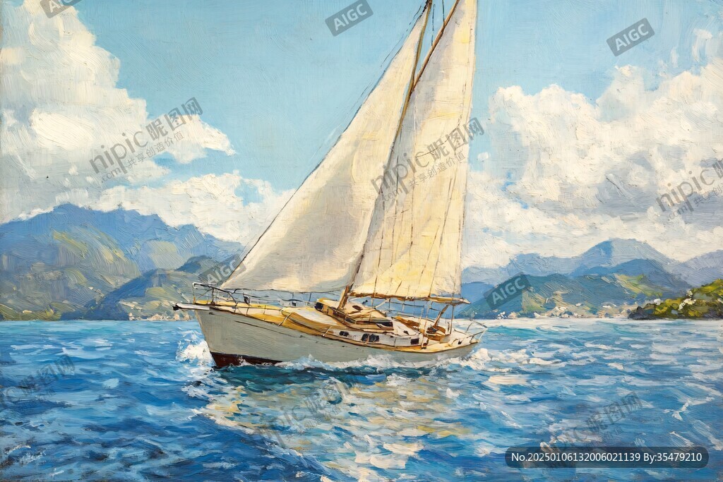 扬帆踏浪油画