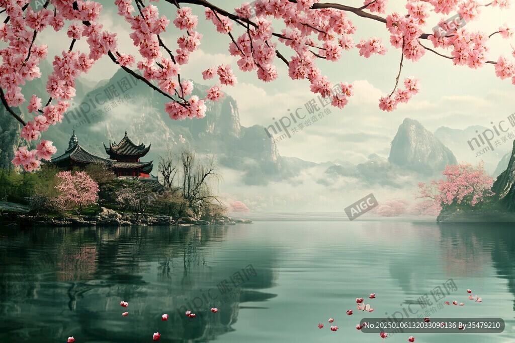 桃花源记古风山水插画