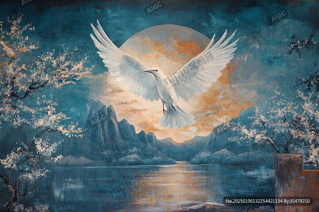 飞鸟水晶画