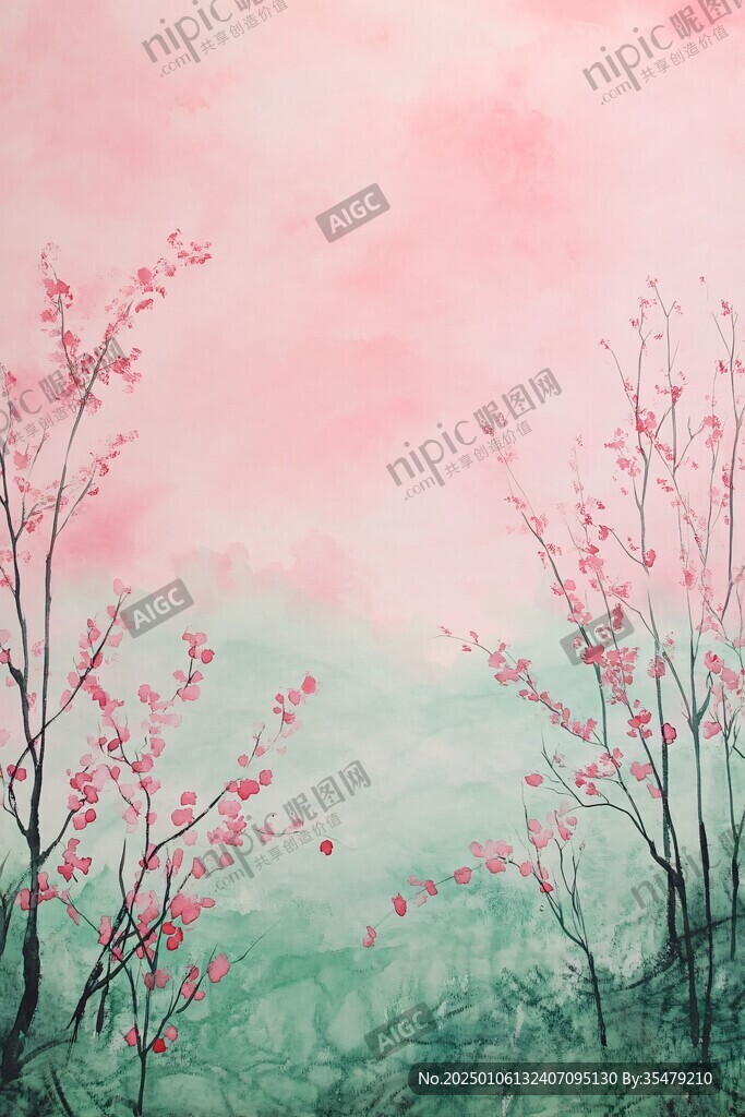 水墨画桃花林