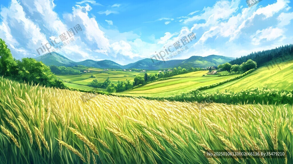 小麦田插画