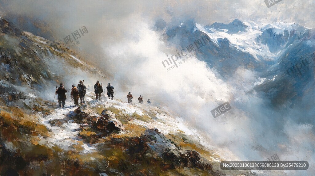 登山队背影