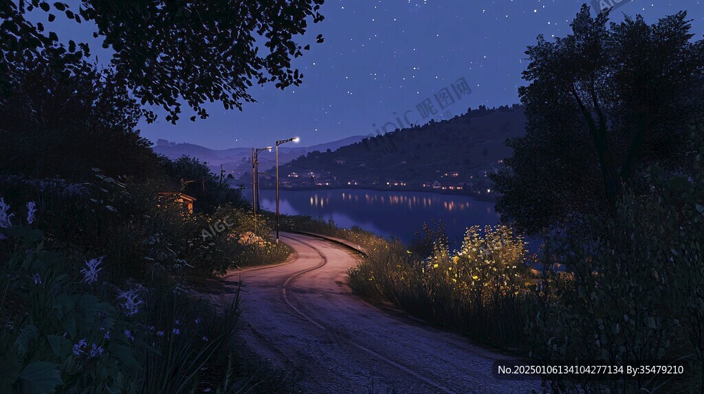 山坡夜景点缀