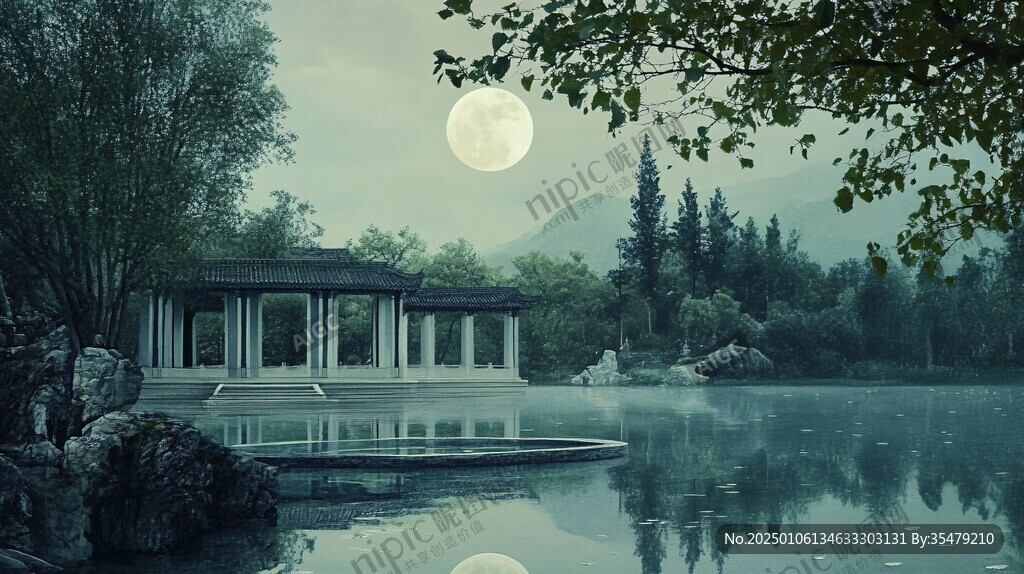 虎溪夜月景点插画