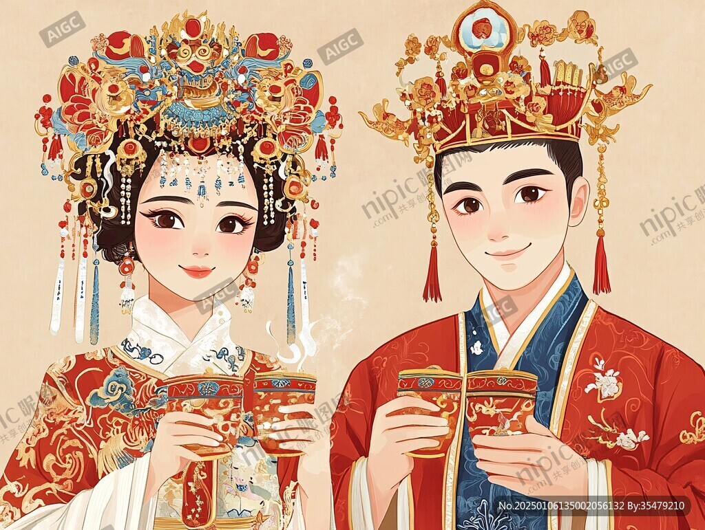 中式婚礼插画