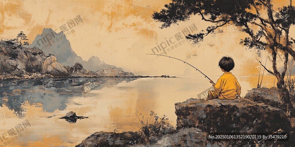 垂钓插画