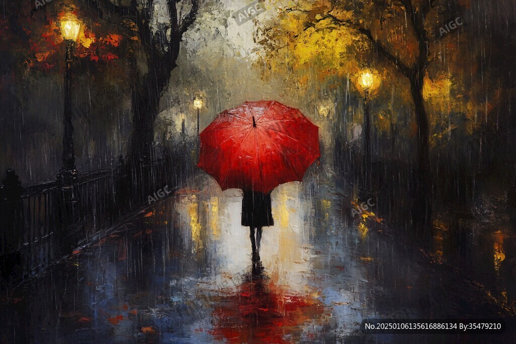 孤独的红雨伞