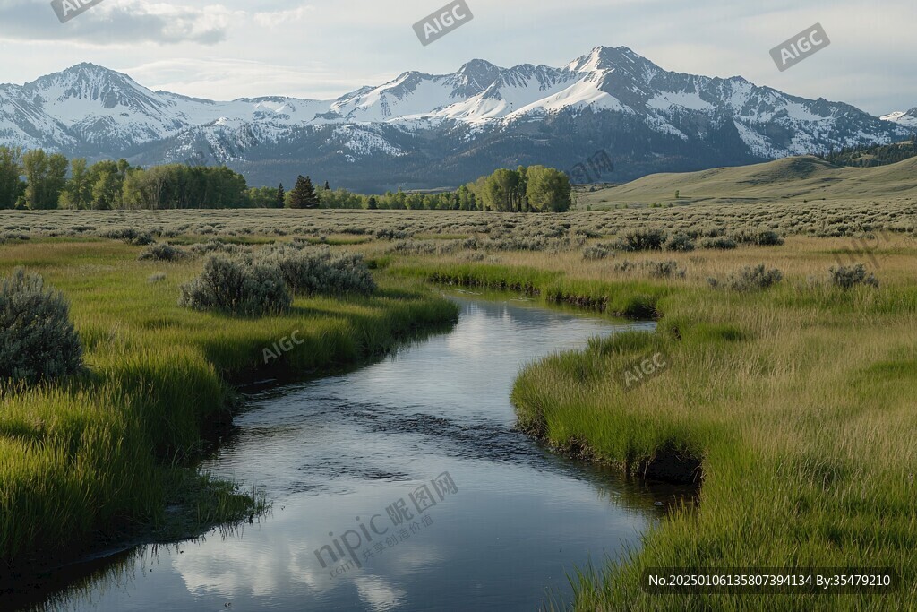 雪山河流湿地草壁纸