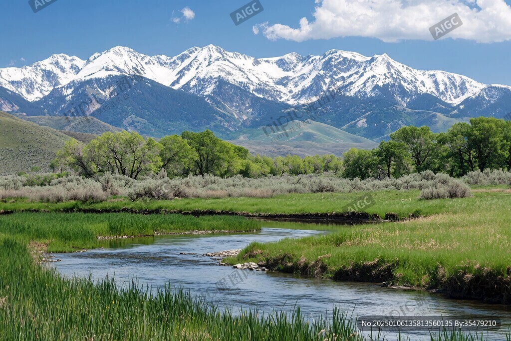 雪山河流湿地草壁纸