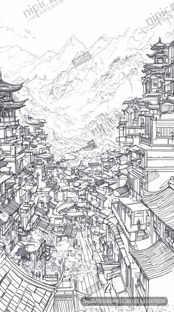 纳西族建筑线稿