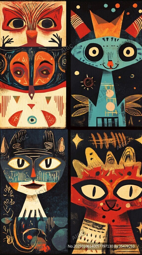 手绘猫头创意装饰挂画