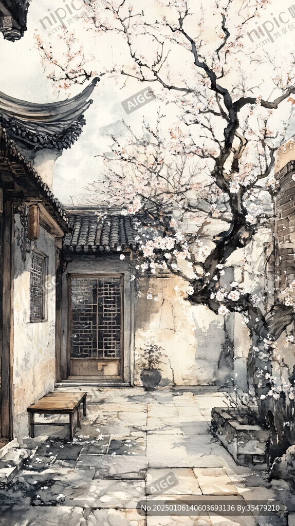 古风庭院插画