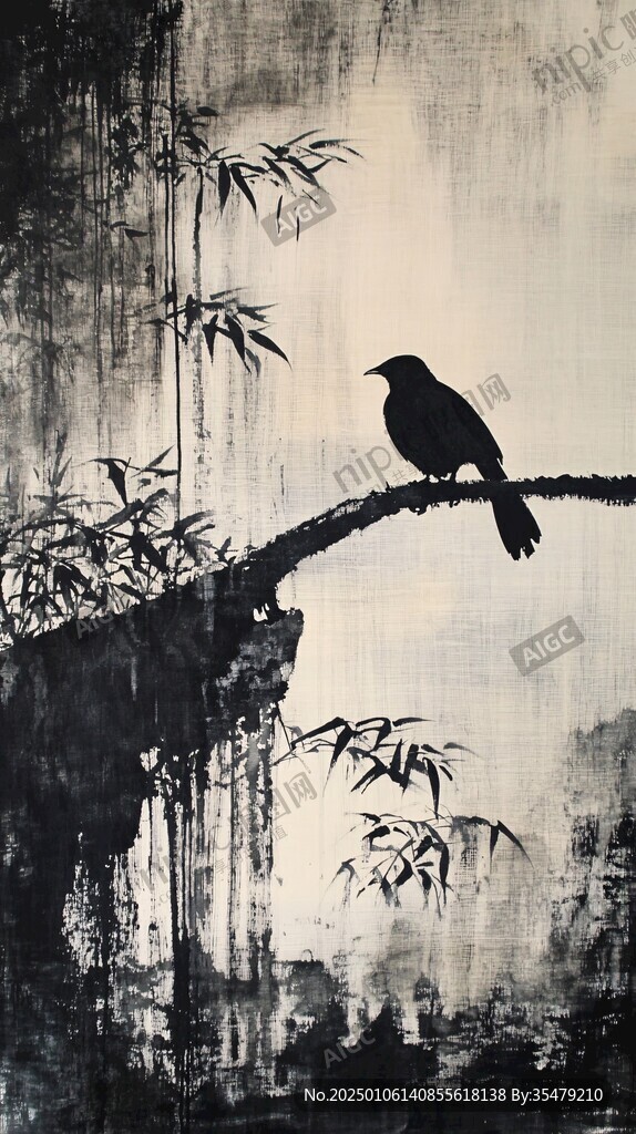 竹鸟壁画