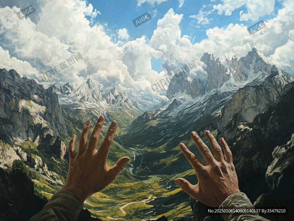 壁画电脑画山脉高山