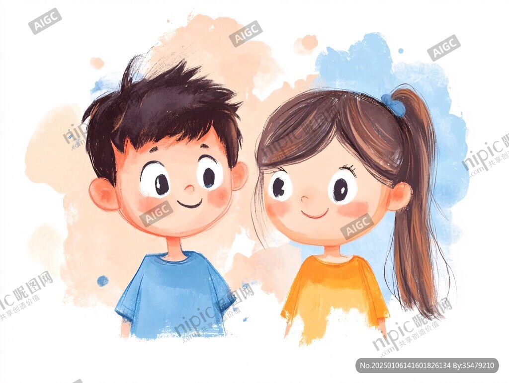 女孩男孩插画