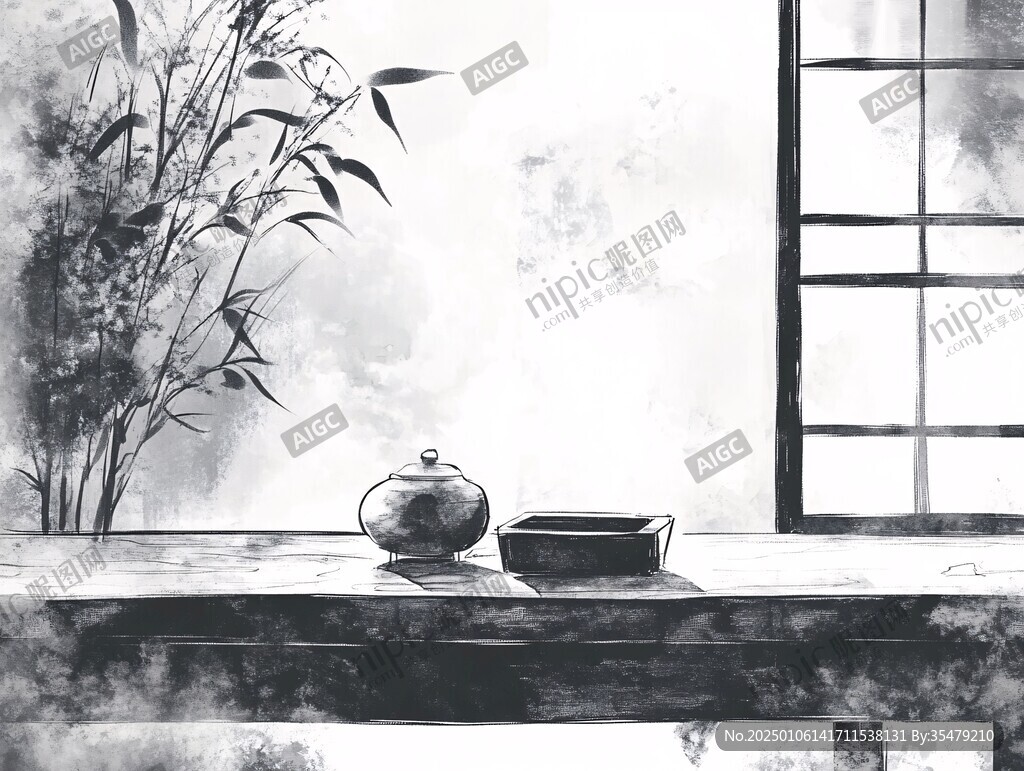 茶道茶室水墨画