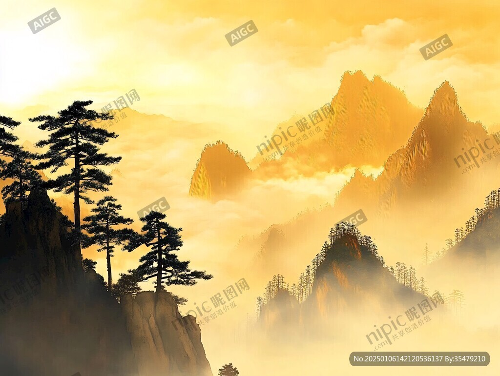 迎客松水墨山川
