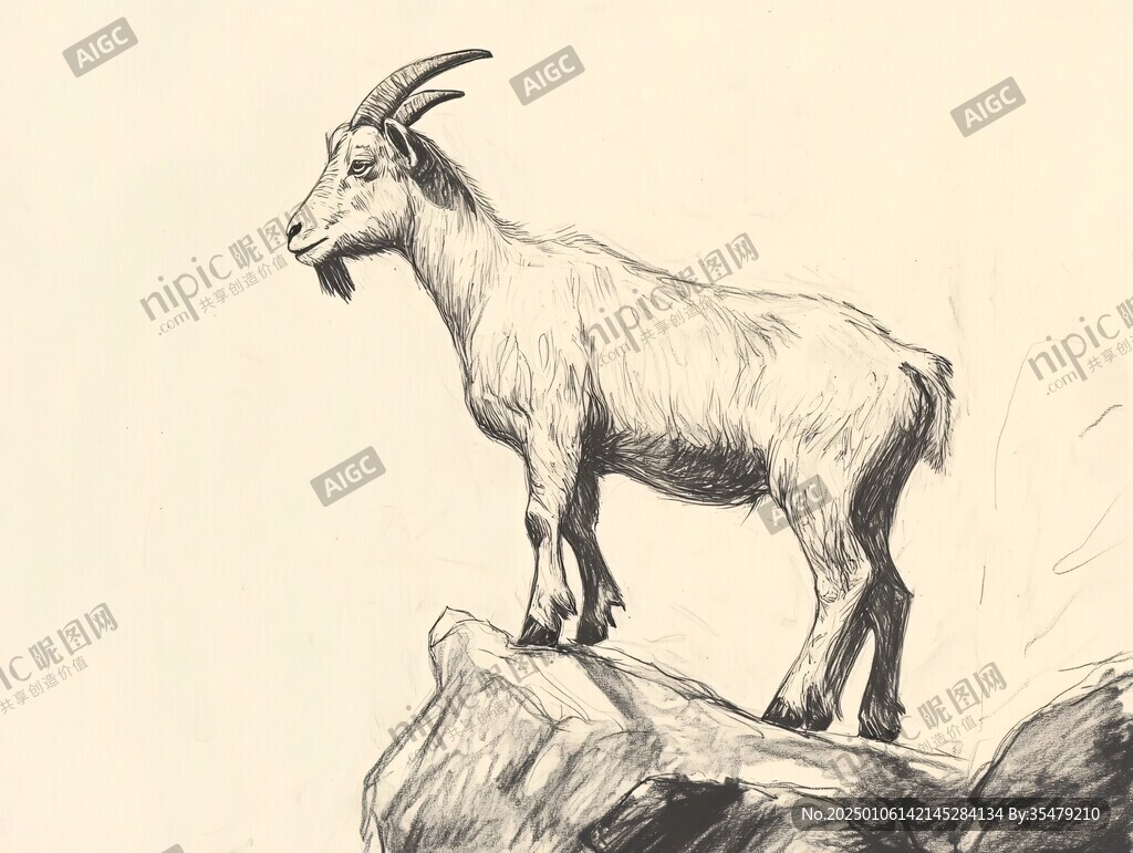 北山羊手绘线稿
