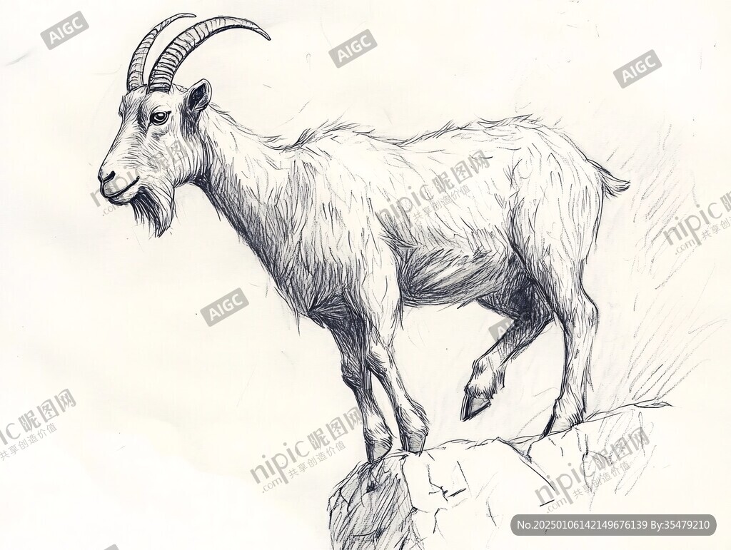 北山羊手绘线稿