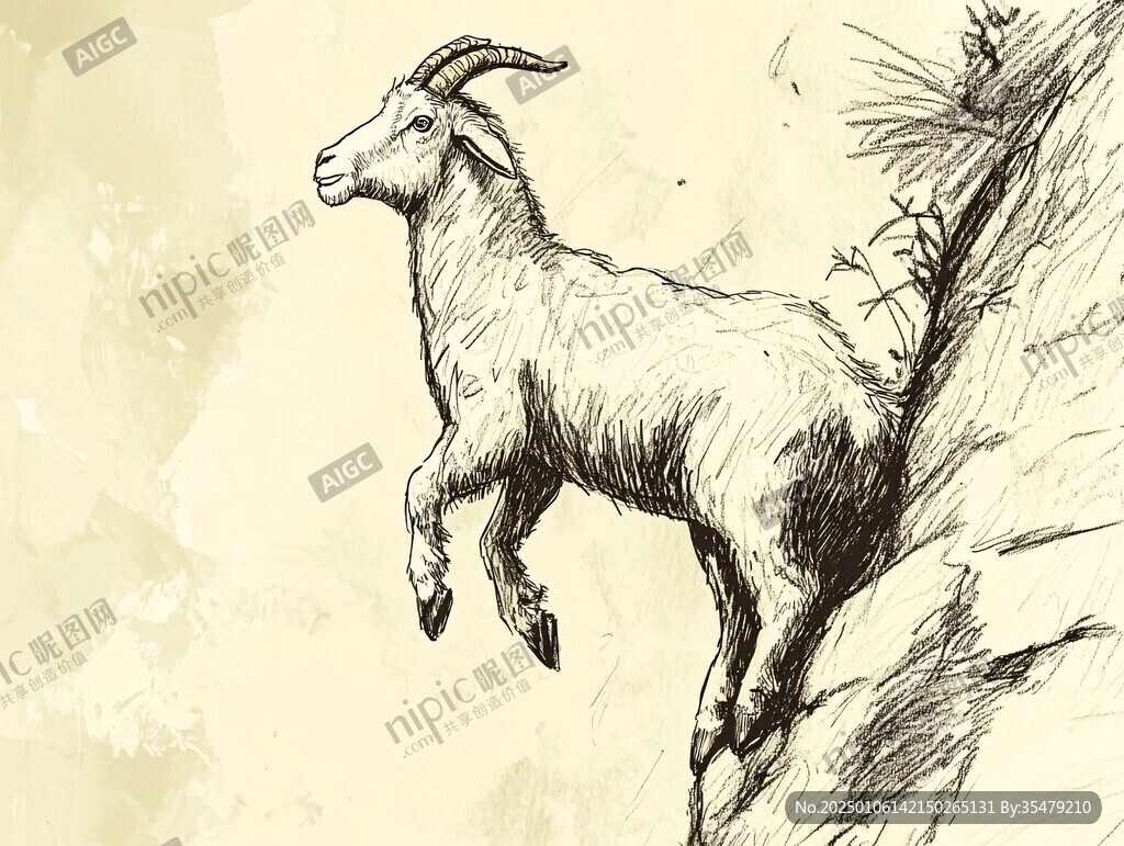 手绘山羊插画山羊