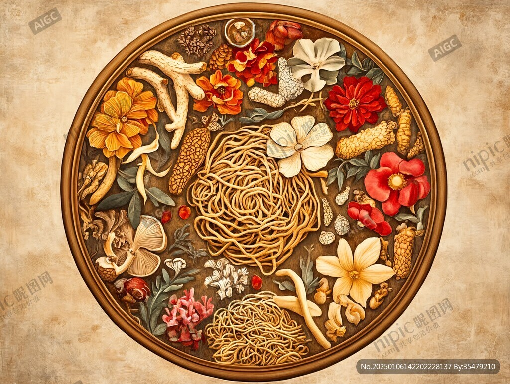 海鲜拌面美食插画