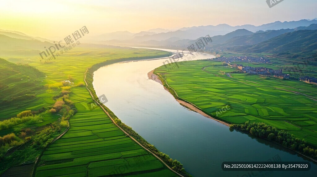 航拍渭河河流