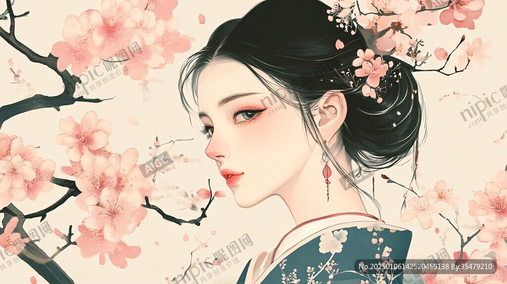 桃花美人插画